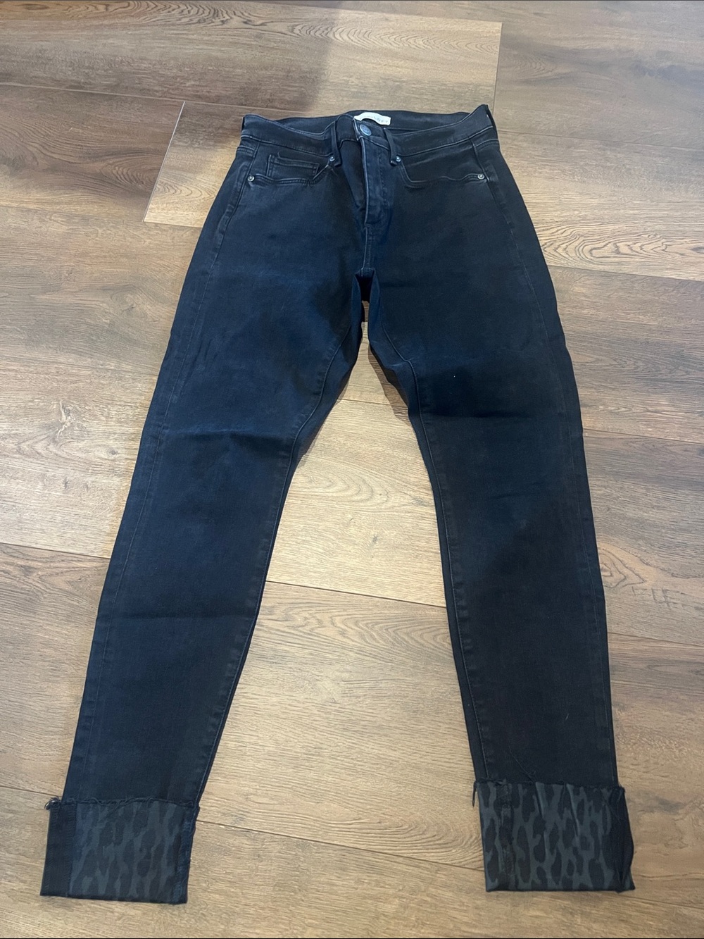 LOFT Black Skinny Jeans with Leopard-Print Cuffs